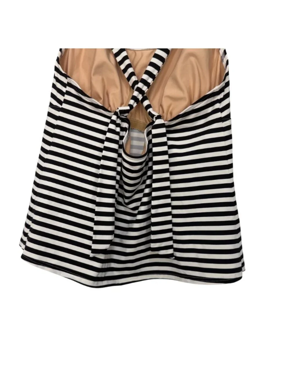 Lands End Women Black White Stripe Tankini Swim Top Size 16 Built-In Bra Support